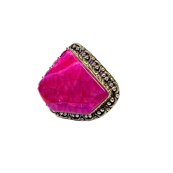 Pink Solar Agate Gemstone in a Handcrafted Vintage-Look 925 Stamped Ring (8) - Picture 6 of 8
